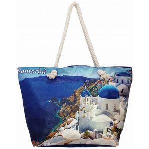 Τσάντα Θαλάσσης Φωτογραφία Santorini Κωδ.13197 Γυαλιστερή