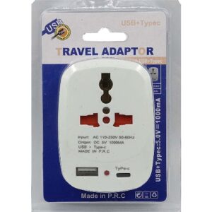 Αντάπτορας πρίζας Universal με 1 Type-c & 1 USB port Κωδ.00050