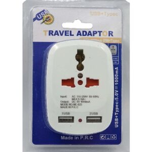 Αντάπτορας πρίζας Universal με 2 USB ports Κωδ.00047